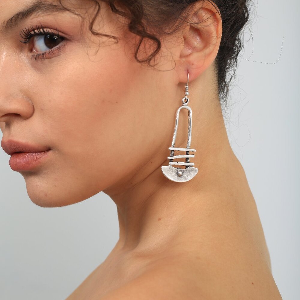 Antique Silver Plated Boho style abstrack Design Earrings